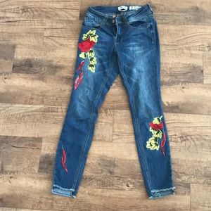 Blue embellished skinny jeans